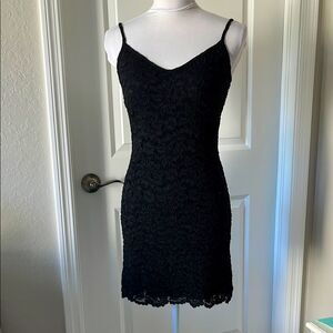 Tapemeasure Spaghetti Strap Elegant Black Lace Dress VTG Made in USA SZ M